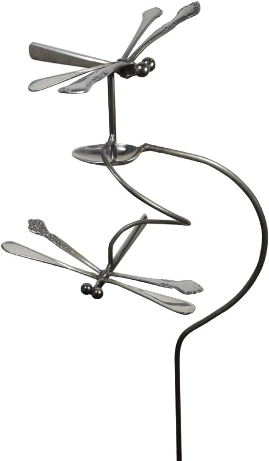 Modern Artisans American Made Dancing Dragonflies Balancing Garden Stake and Upcycled Utensil Sculpture