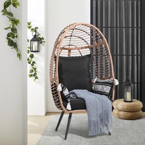 JOIVI Wicker Egg Chair, Oversized Indoor Outdoor Lounger Large Egg Basket Chair with Stand and Cushions for Patio Porch, Backyard, Living Room
