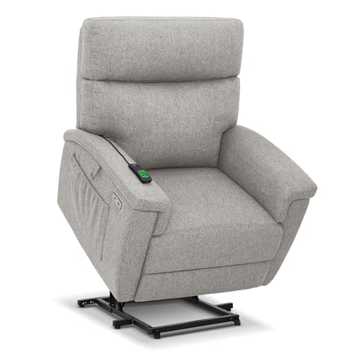 MCombo Power Lift Recliner Chair with Massage and Dual Heating, Adjustable Headrest, Extended Footrest for Elderly People, Fabric R7605 (Dark Grey)
