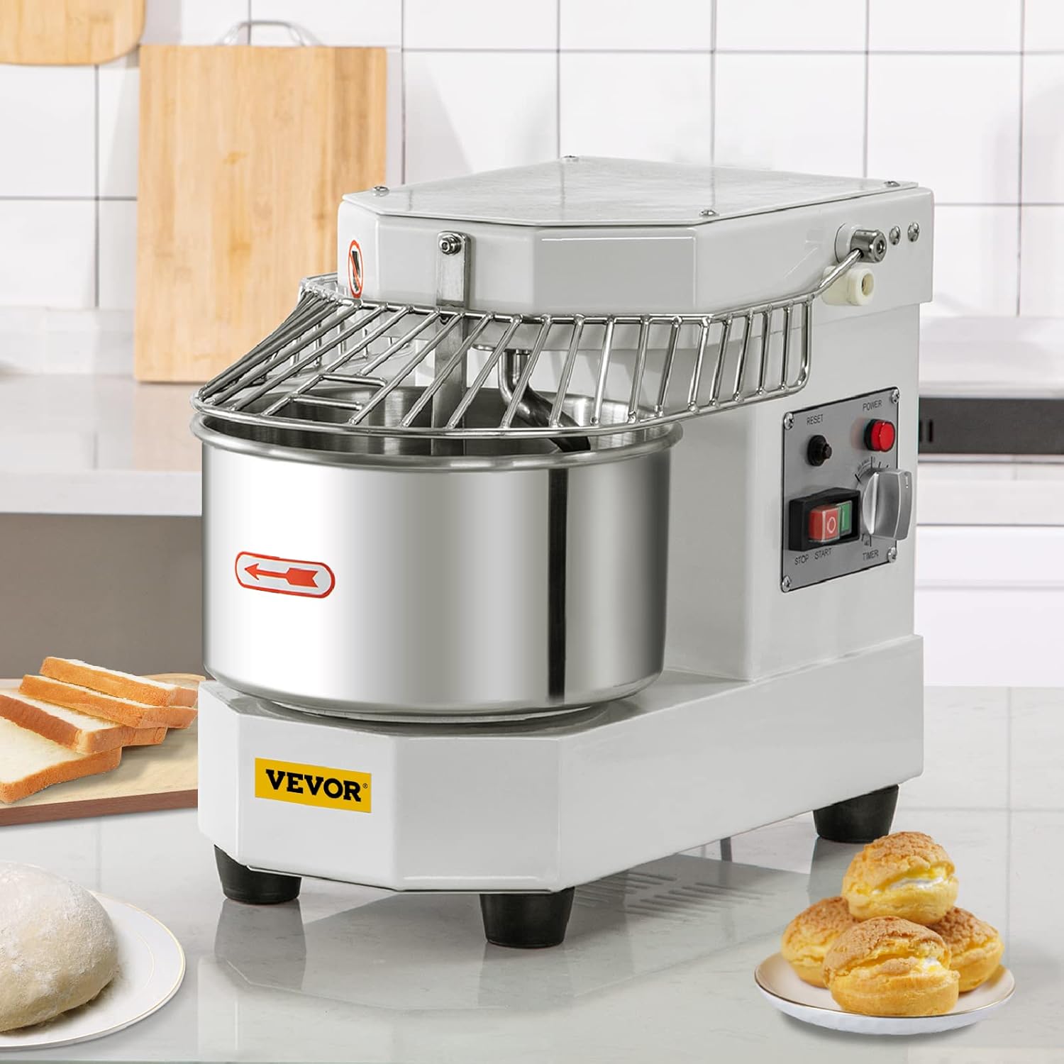 VEVOR Commercial Food Mixer, 7.3Qt Capacity, 450W Dual Rotating Dough Kneading Machine with Food-grade Stainless Steel Bowl