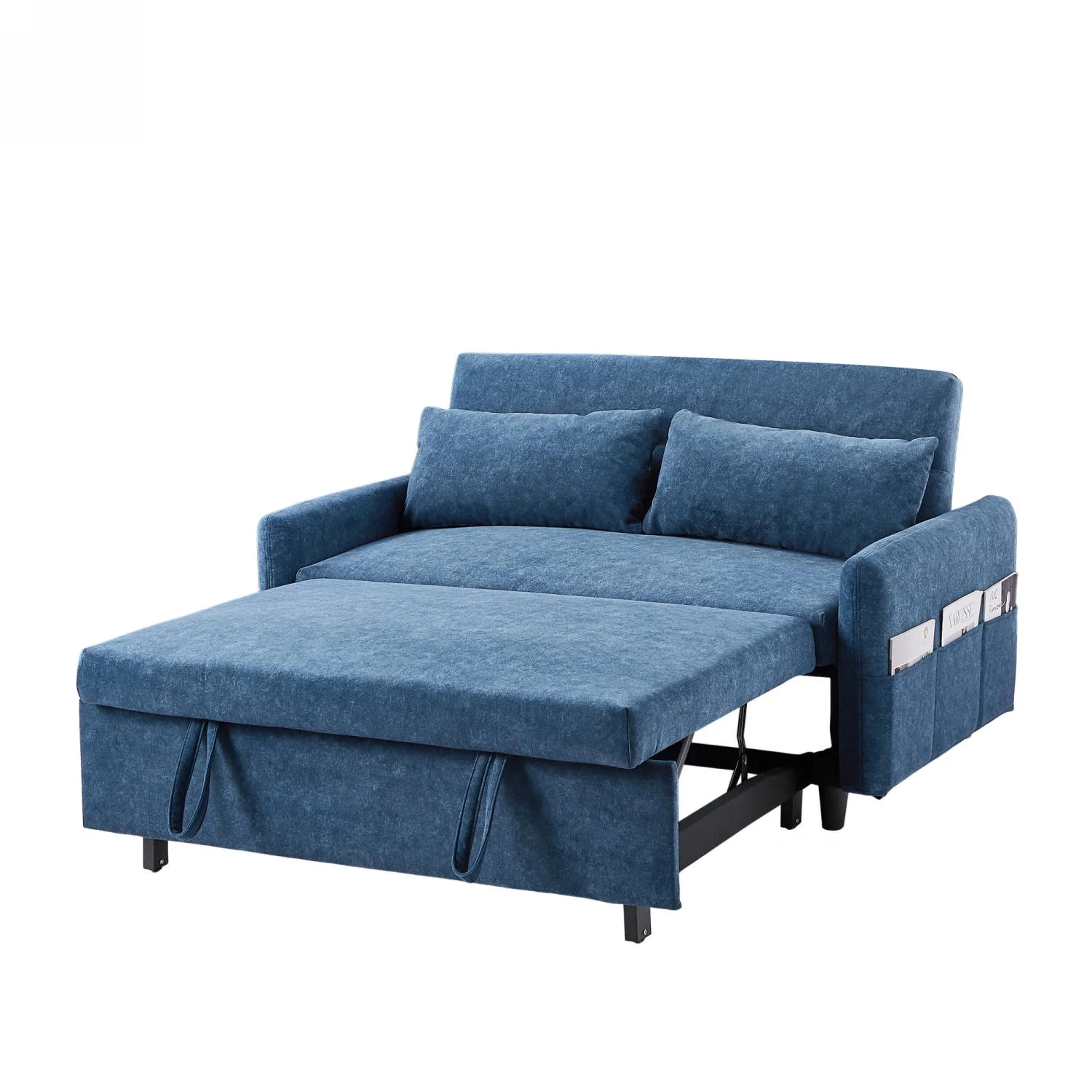 Churanty 55.1" Pull Out Sleep Sofa Bed Loveseats Sofa Couch with Adjsutable Backrest, Storage Pockets, 2 Soft Pillows for Living Room, Bedroom