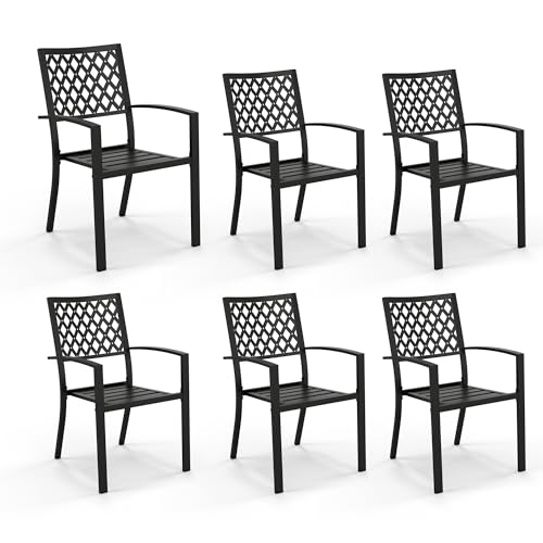 PHI VILLA Stackable Wrought Iron Patio Dining Chairs - Set of 2 Black Outdoor Chair Bistro Metal Chairs, Support 300 LBS