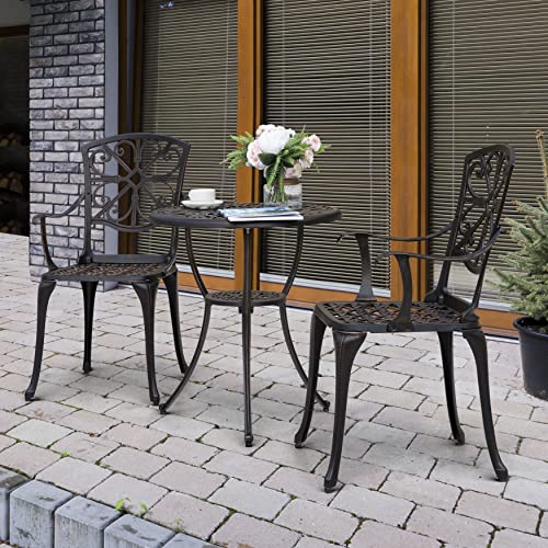 NUU GARDEN 3 Piece Bistro Set Outdoor, All Weather Cast Aluminum Patio Bistro Sets Patio Table and Chairs Set of 2 with Umbrella Hole for Yard