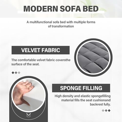 WIIS' IDEA Convertible Sofa Bed,3 in 1 Velvet Sleeper Sofa Pull-Out Bed