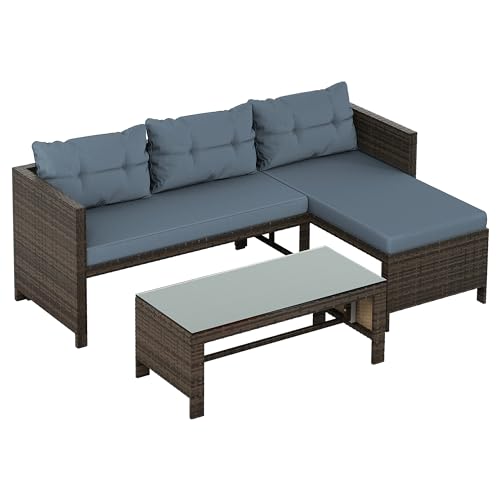 Shintenchi Outdoor Patio Furniture Sets, Wicker Patio sectional Sets 3-Piece