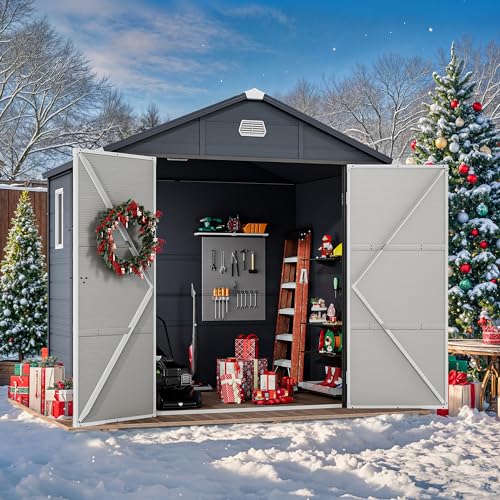 YITAHOME 8x6.2FT Outdoor Storage Shed w/o Floor, All-Weather Plastic Shed with Lockable Doors, Window & Vents, Plastic Tool Shed for Backyard, Patio