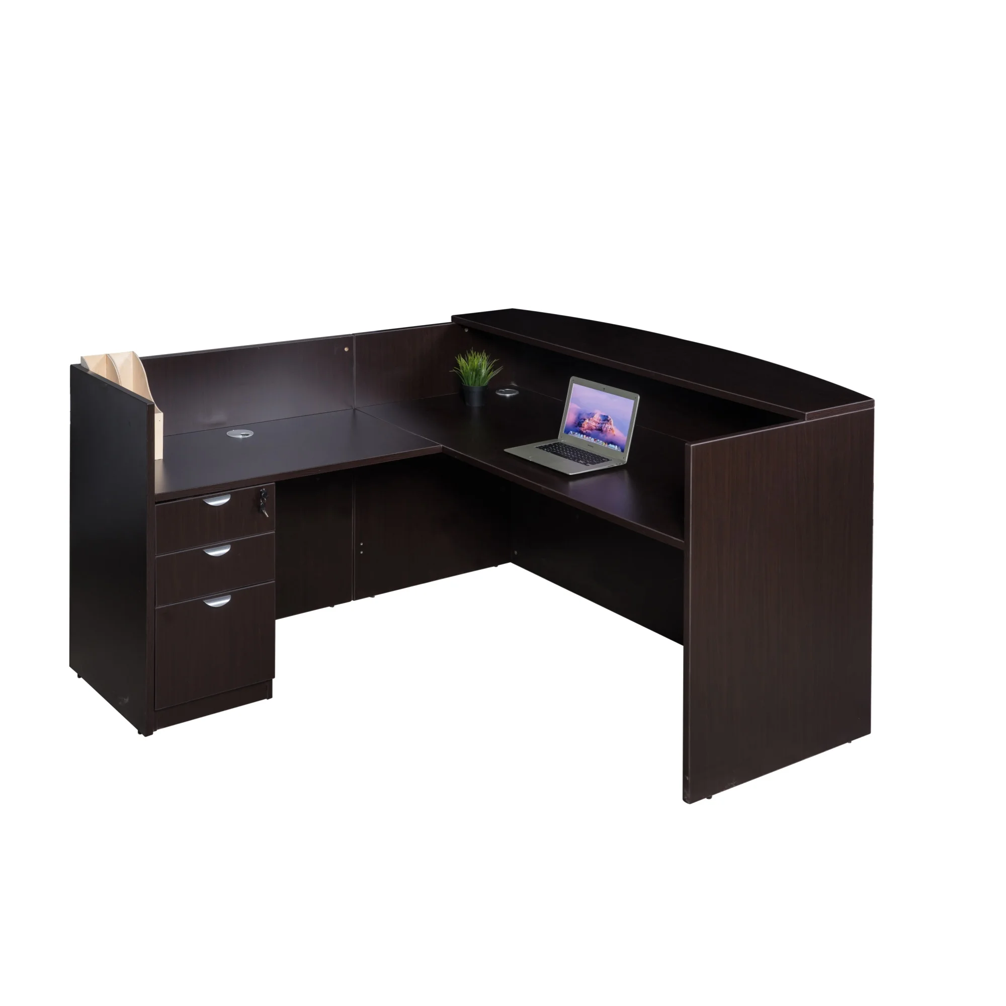 Boss Office Products 71 Inch Reception L-Shape Corner Desk with Box/Box/File Storage Pedestal, Mocha