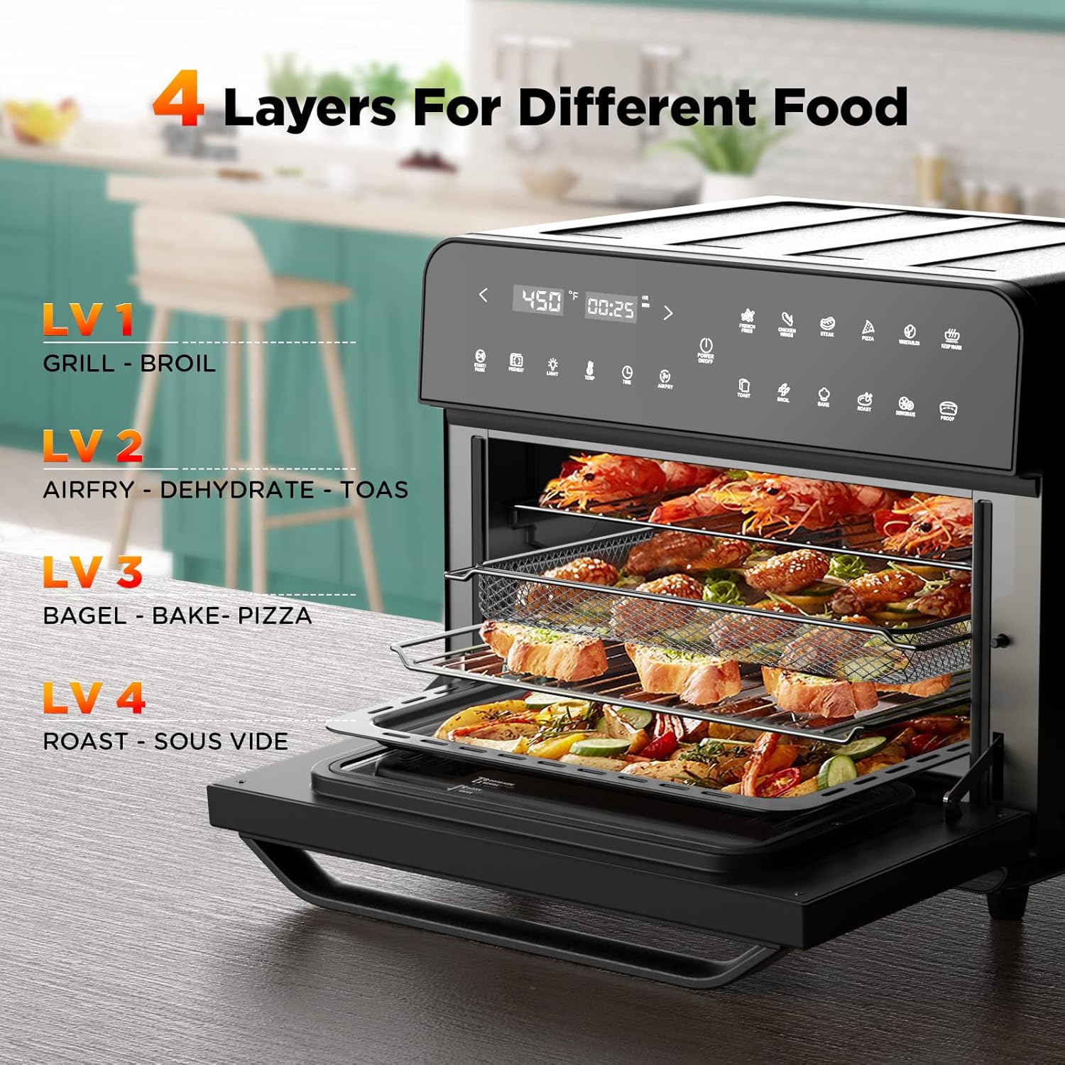 26.3QT/25L Extra-Large Convection Toaster Oven, Countertop Convection Oven, Bake & Broil, 12-in-1 Air Fryer Toaster Oven Combo
