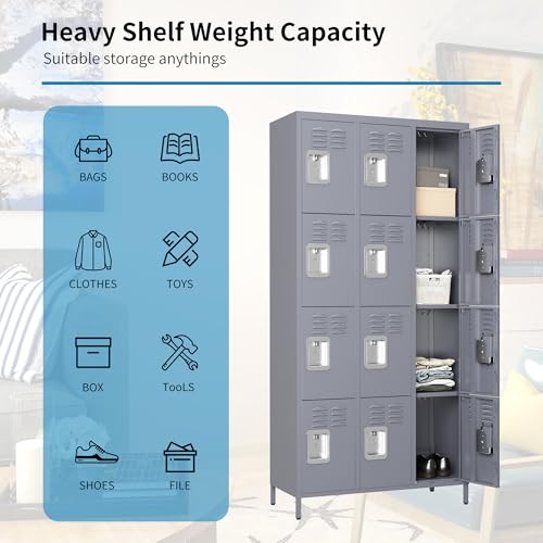 3 Doors Lockers for Employees, Steel Storage Lockers Lockable, Metal Locker Storage Cabinet for Home Office School Gym, Require Assembly (Grey)