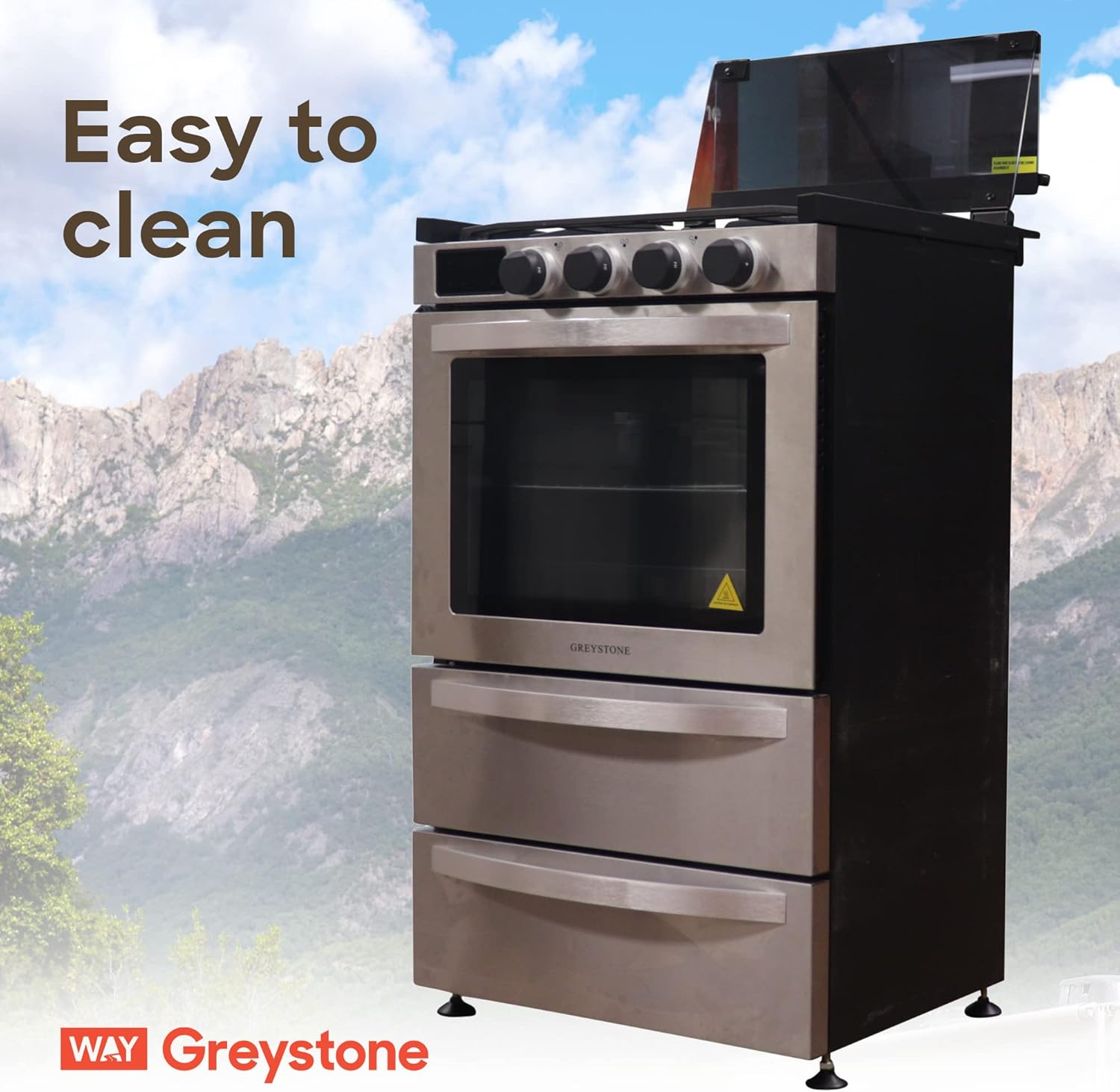 Greystone, 21 Inch Freestanding RV Gas Range, Stove and Oven Combo, 12 Volt, LP, 3 Burners, Stainless Steel