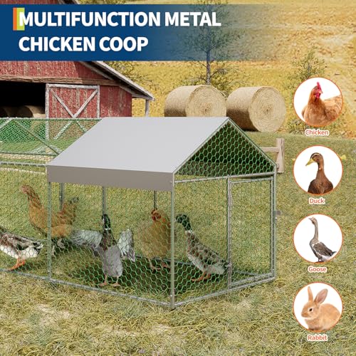 Large Metal Chicken Coop, 160" x40" x40" Chicken Runs for Yard with Cover, Walk in Poultry Cage with 3 Lockable Doors, Metal Chicken Run
