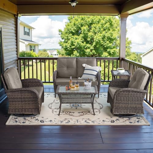 Patio Wicker Chairs Swivel Rocker - Outdoor Swivel Rocking Chairs Set of 2 with Rattan Side Table