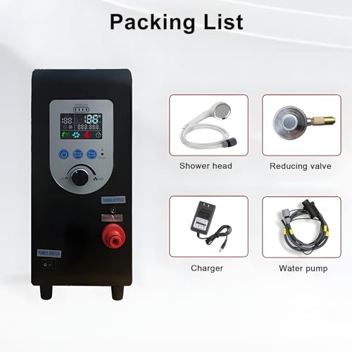 Portable Propane Water Heater Shower &ndash; Tankless Hot Water Heater for Camp, Hiking & Outdoors, 4000mAh Rechargeable Battery, Digital Display