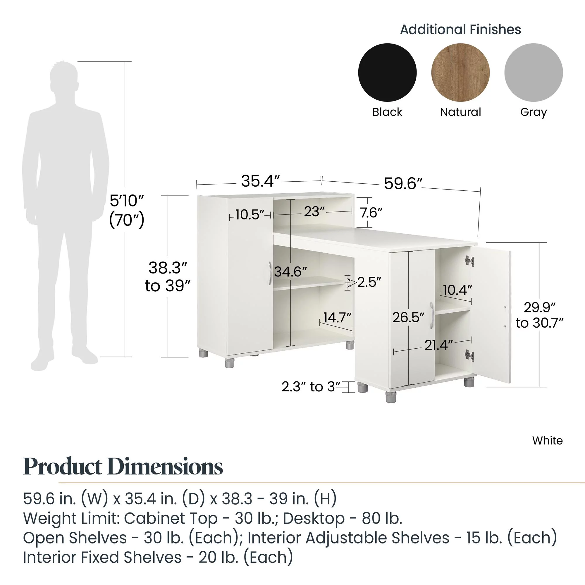RealRooms Basin Hobby and Craft Desk with Storage, Black - Radiant Selections