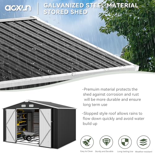 Aoxun 6.2x4 FT Shed Outdoor Storage Shed Metal Garden Shed with Lockable Doors & Slooping Roof Tool Shed Bike Shed for Backyard, Patio