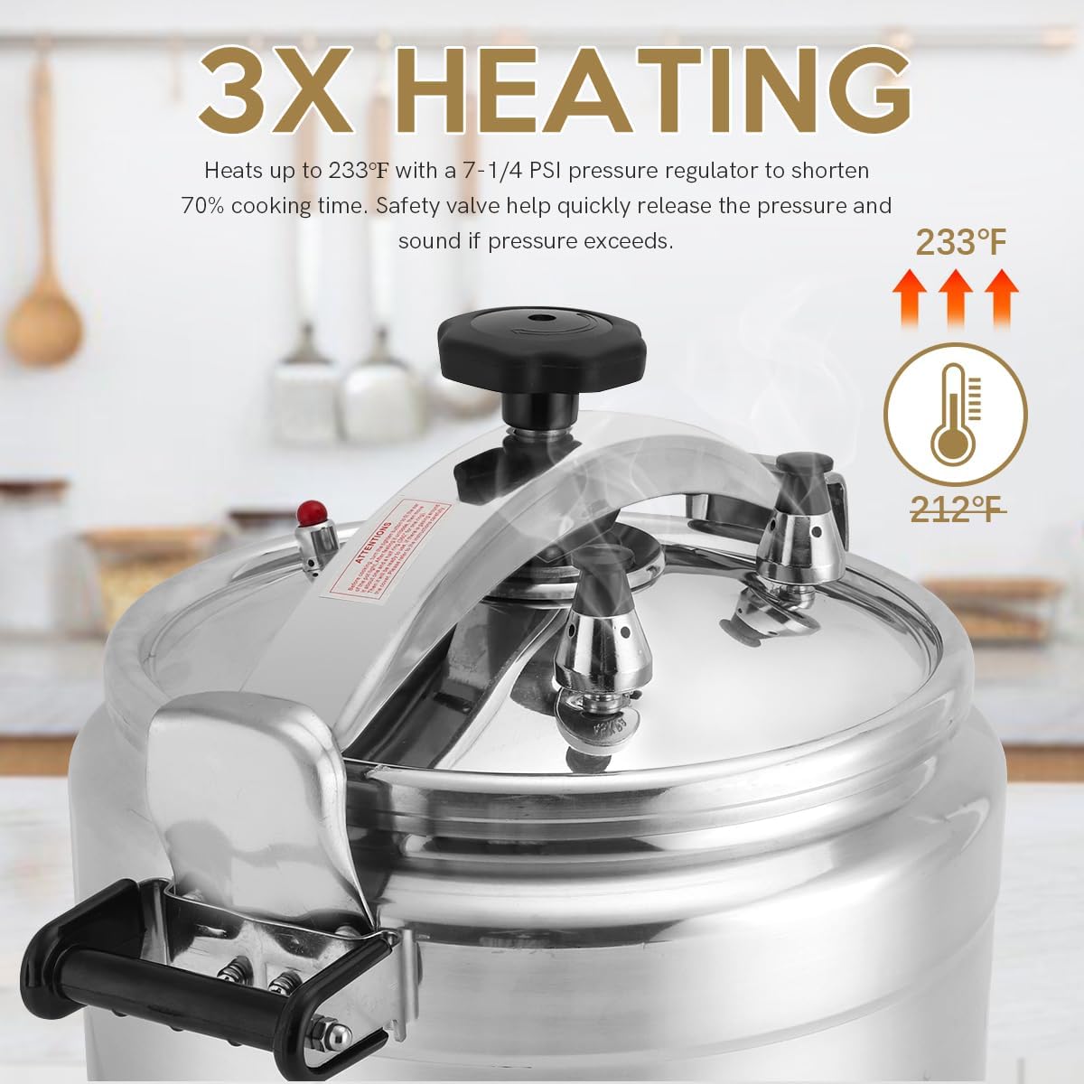BreeRainz 26 Quart Clamp On Pressure Cooker, Aluminum Pressure Cooker w/Ultra Safe Clamp Bar Locking System