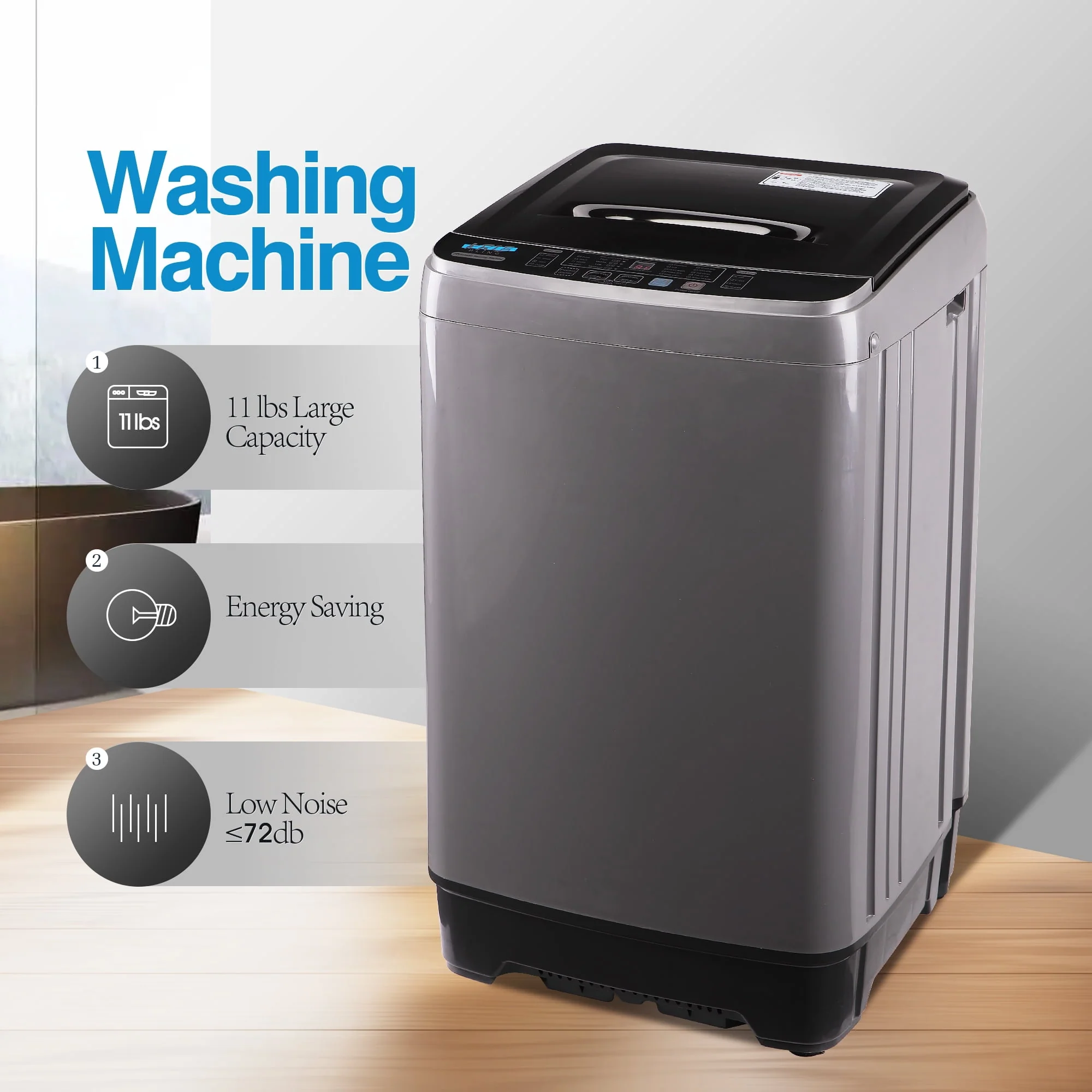 KRIB BLING Portable Washing Machine, 17.7 lbs Large Capacity Full Automatic Washing Machine, Compact Laundry Washer for Home Apartment, Coffee Gold