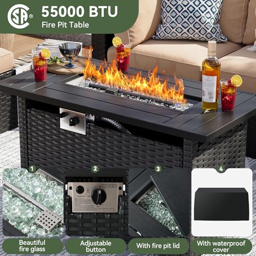 Aoxun 7 Piece Patio Furniture Set Wicker Rattan Patio Sectional Sofa Set Outdoor Seating Furniture with Thickened Cushion, Grey