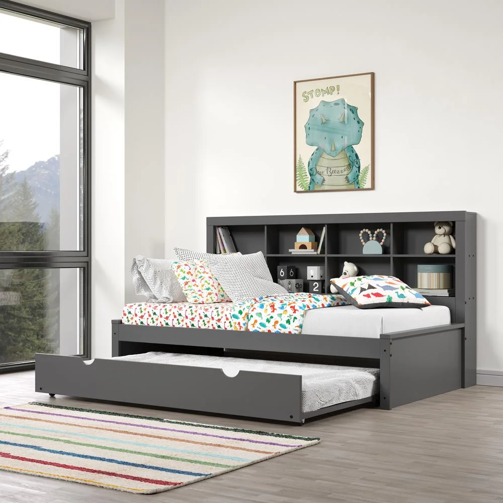 Twin Bookcase Day Bed in Dark Grey