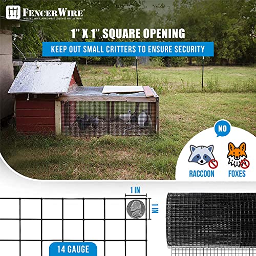 Fencer Wire 14 Gauge Hardware Cloth, Black Vinyl Coated Welded Wire Mesh, Chicken Coop Wire Fence, 1 Inch x 1 Inch Grid (48 Inch x 50 ft.)