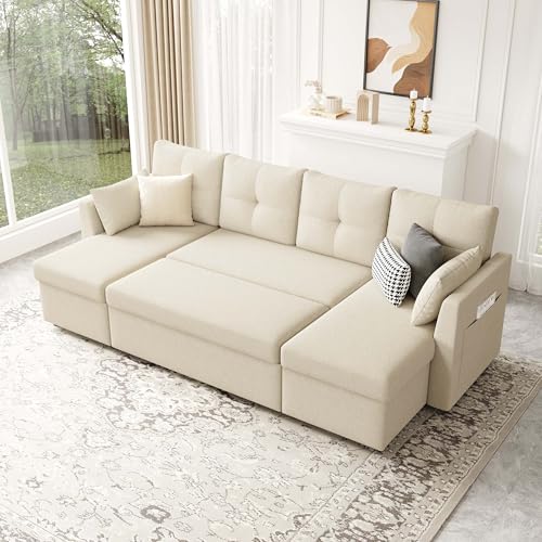 Oversized Sleeper Sofa Couch, 110 inch 2 in 1 Pullout Couch Bed with Double Storage Chaise