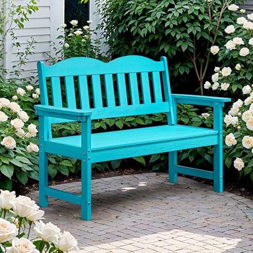 Outdoor Bench, 2-Person Poly Lumber Garden Bench with 800 lbs Weight Capacity, All-Weather Patio Bench with Armrests and Backrest for Garden, Porch