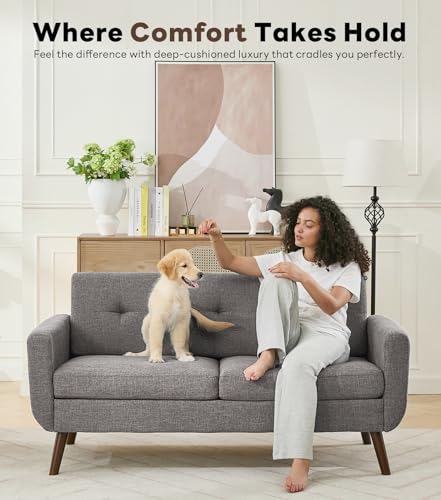 Tbfit L Shaped Couch Sofa, 80" W Mid-Century Modern Sectional Couches, 3 Seater Sofas with Wide Chaise Lounge & Two Pillows