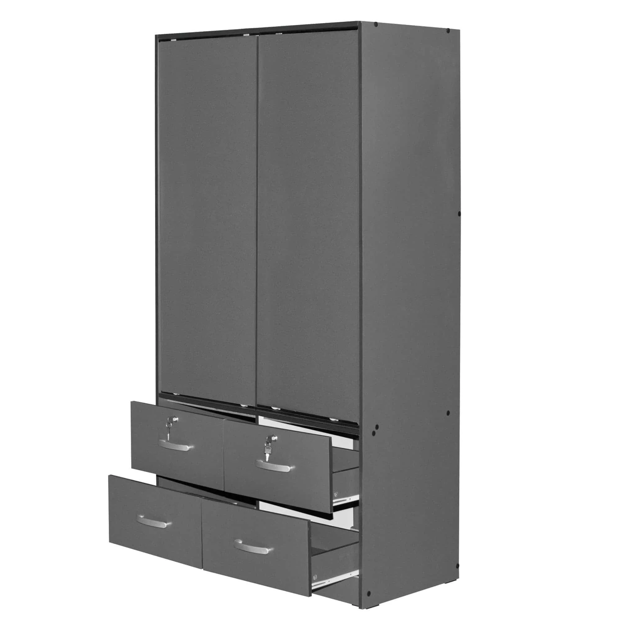 Better Home Products Sarah Modern Wood Double Sliding Door Armoire in Dark Gray