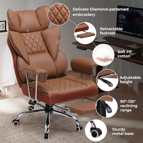 COMHOMA Big and Tall Office Chair, High Back Leather Gaming Chair with Footrest