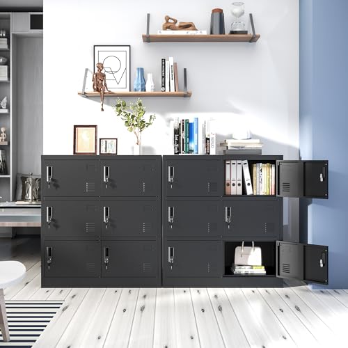 6 Doors Metal Lockers for Employees, Steel Storage Locker with Lock and Card Slot, Employee Lockers for Home, Office, School, Gym