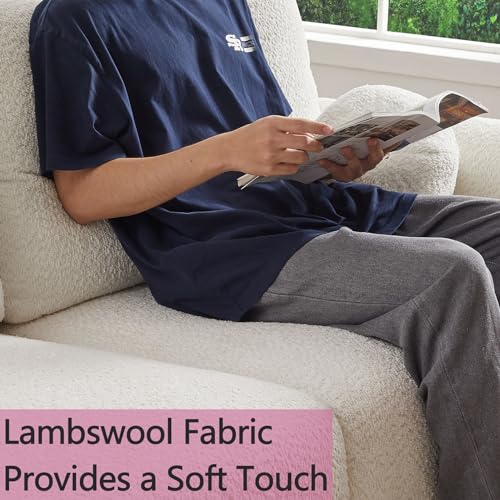90“ Lambwool Cloud Couch for Living Room,Oversized 2-Seater Loveseat Sofa with Cushions and Ball Pillows for Living Room Apartment Home Office (Beige)