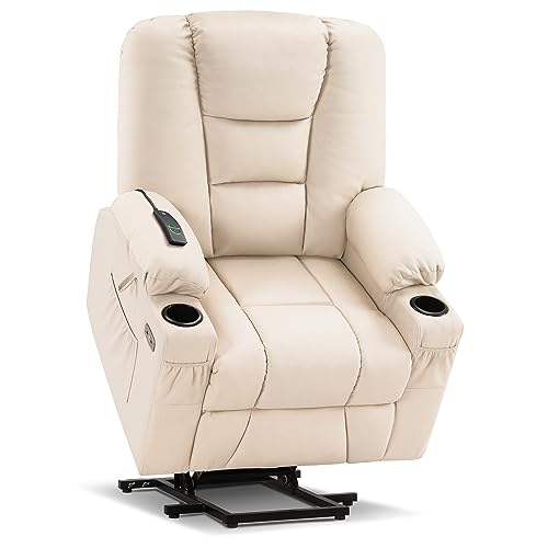 MCombo Small Power Lift Recliner Chair with Massage and Heat for Petite People, Cup Holders, USB Ports, Side Pockets, Faux Leather 7569 (Small