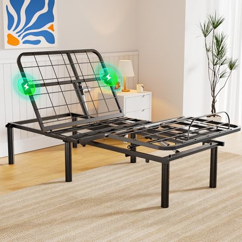 Amada Queen Adjustable Bed Frame with Massage, Head & Foot Incline, Wireless Remote, 4 Built-in USB Ports, LED Night Light, 4 Height-Adjustable Legs