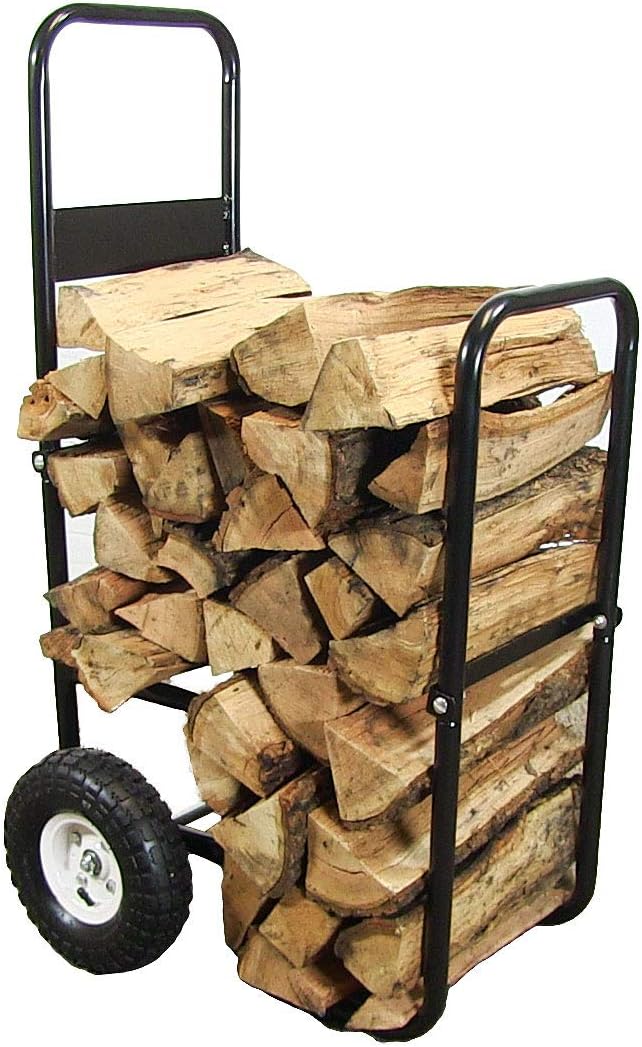 Sunnydaze Firewood Log Cart Carrier with Heavy Duty Waterproof Cover COMBO, Outdoor Wood Rack Storage Mover, Rolling Dolly Hauler