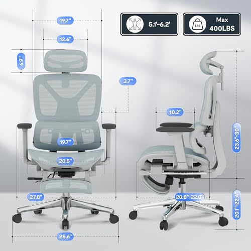 FLEXISPOT ErgoX Premium Ergonomic Office Chair with Footrest- Adjustable 3D Armrests, Dynamic Lumbar Support, Recline & Tilt Function, Mesh Seat