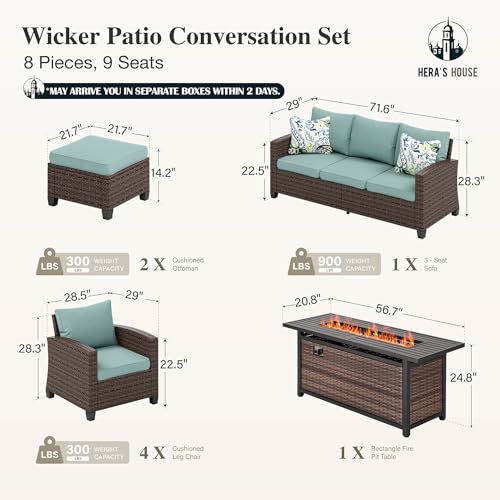 HERA'S HOUSE Patio Furniture Set with 56" Fire Pit Table, Outdoor Patio Conversation Sets