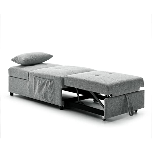 4-in-1 Sleeper Sofa Bed, HABITRIO Solid Wood Frame Polyester Upholstered Seating Couch w/A Pillow, Work As Ottoman, Single Chair