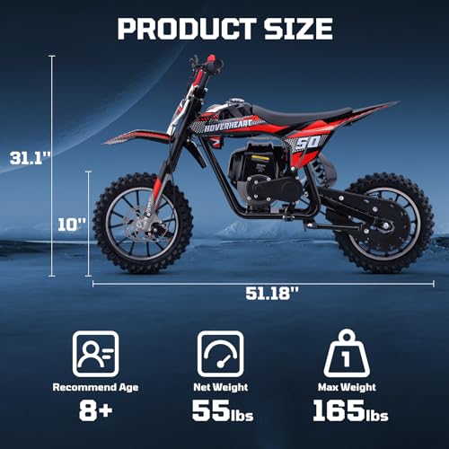 Kids 50cc Dirt Bike, 49cc Gas Dirt Bike for Kids 8-14, Gas Powered Mini Dirt Bikes, 2 Stroke Dirt Bikes, Max Load 165 Lbs