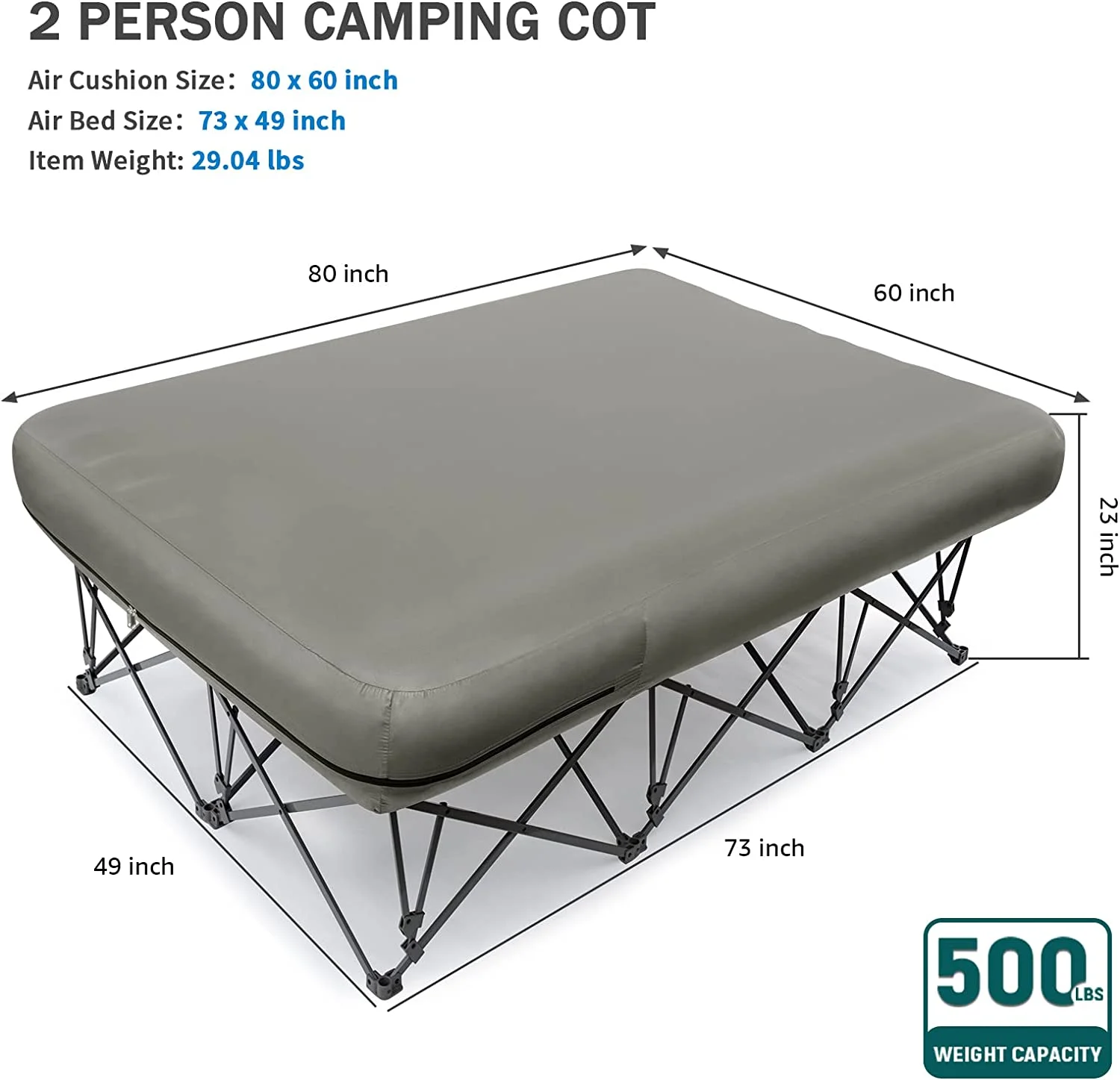 QCAI 2 Person Camping Cot,Folding Camping Bed with Inflatable Air Mattress and Carry Bag,for Outdoor Travel Camp Beach Vacation