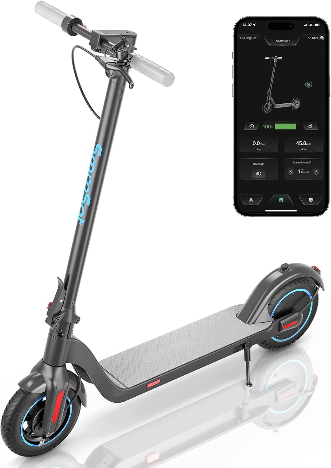 SmooSat SA3 Prime Electric Scooter for Adults, 10” Airless Tire, 28 Miles Range, 350W Powerful Motor, Long Battery Life, 20 MPH Max Speed