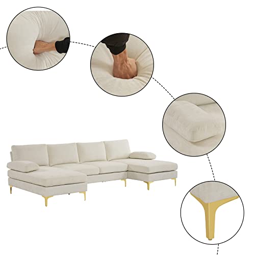 Karl home Convertible Sectional Sofa 110" U-Shape Sofa Couch 4-Seat Couch with Chaise ChenilleFabric Upholstered for Living Room, Apartment, Office