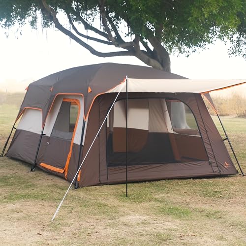 KTT Extra Large Tent 10-12-14 Person(Style-B),Family Cabin Tents,2 Rooms,3 Doors and 3 Windows with Mesh,Straight Wall,Waterproof,Double Layer