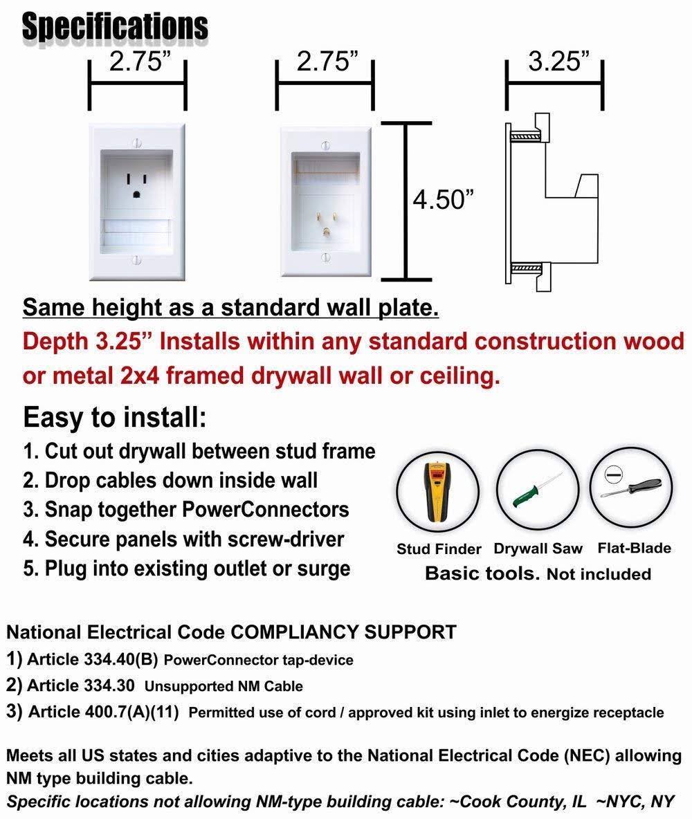 Powerbridge ONE-CK Recessed In-Wall Cable Management System with PowerConnect for Wall-Mounted Flat Screen LED, LCD, and Plasma