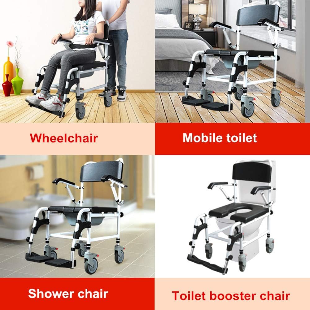 Nurth Tilt-in-Space Reclining Shower/Toilet Commode Chair, with Padded Seat, Back, Armrests. Care 4-in-1 Multifunction Chair
