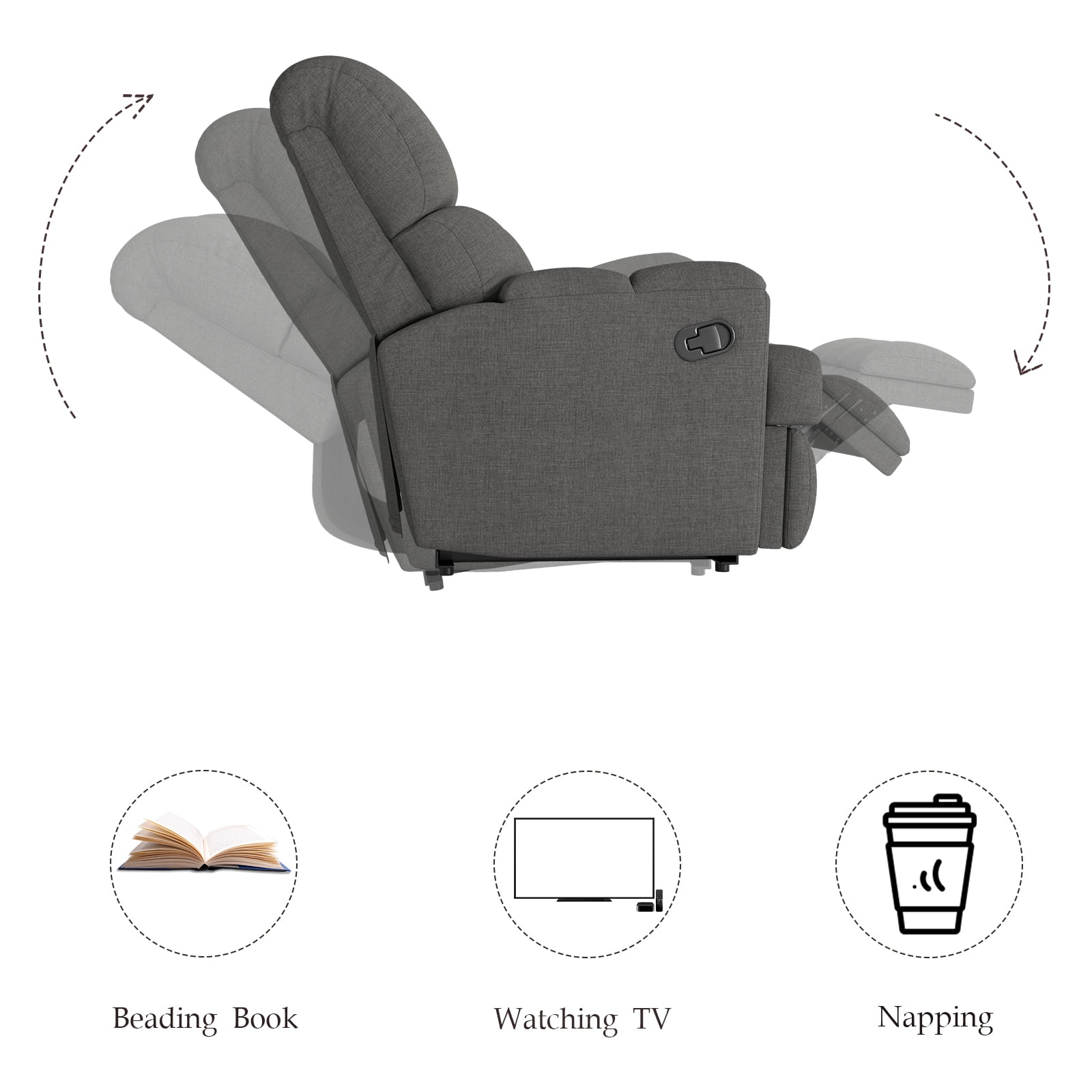 Bonzy Home Rocker Recliner Chair Glider for Living Room in Soft Fabric, Dark Gray