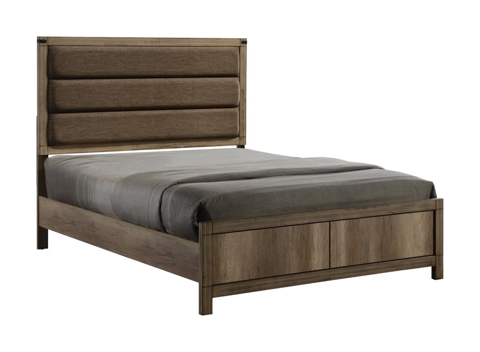 Contemporary 1pc Queen Size Upholstered Panel Bed Light Brown Wood Finish Bedroom Furniture