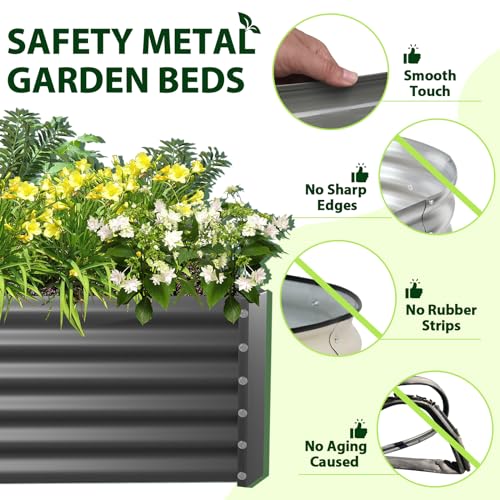A ANLEOLIFE 8X4X1.5 ft Galvanized Raised Garden Beds Outdoor, Oval Large Metal Planter Box for Planting Vegetables Flowers Herb