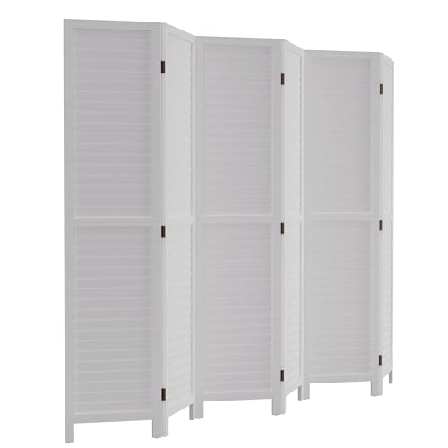 Room Divider 6 Panel Wood Privacy Screen Folding Partition Wall Room Dividers Freestanding White 5.57 FT Tall Divider for Room Separation