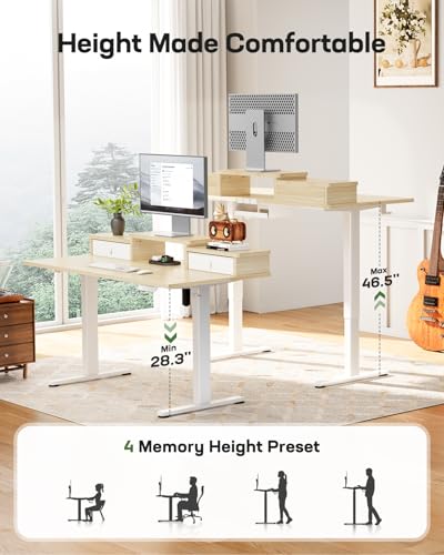 Marsail Electric Standing Desk with Drawers, 55″ x 28″ Height Adjustable Sit Stand Up Desk with Storage Shelf