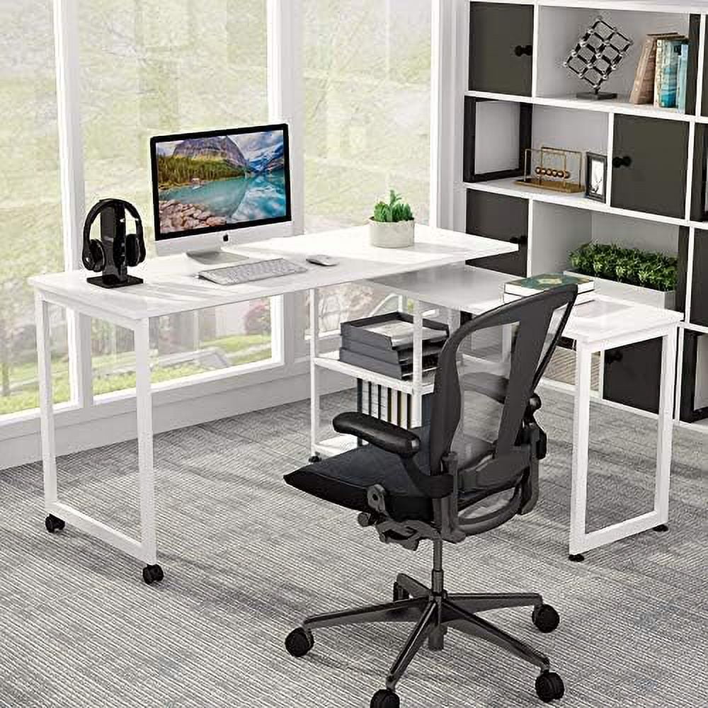 KHBIULIFE ° Free Rotating L-Shaped Desk  55 inch Large Reversible Corner Office Computer Desk Modern Study Writing Table Computer Workstation with
